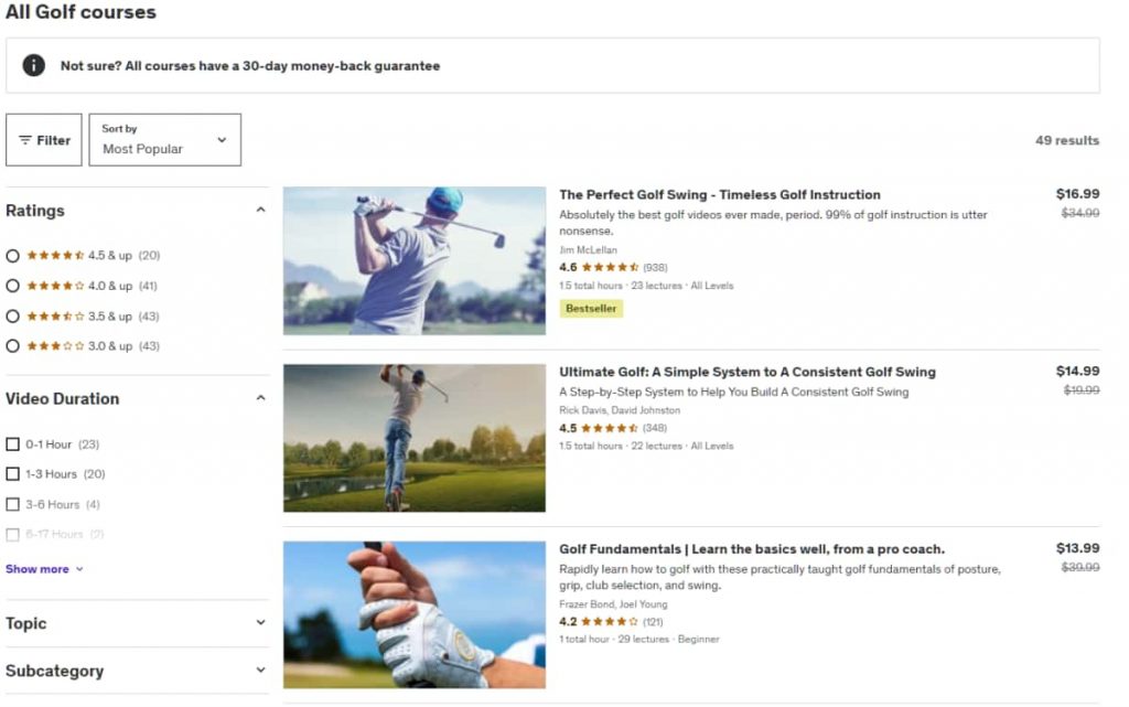 Udemy General Golf Learning Platforms